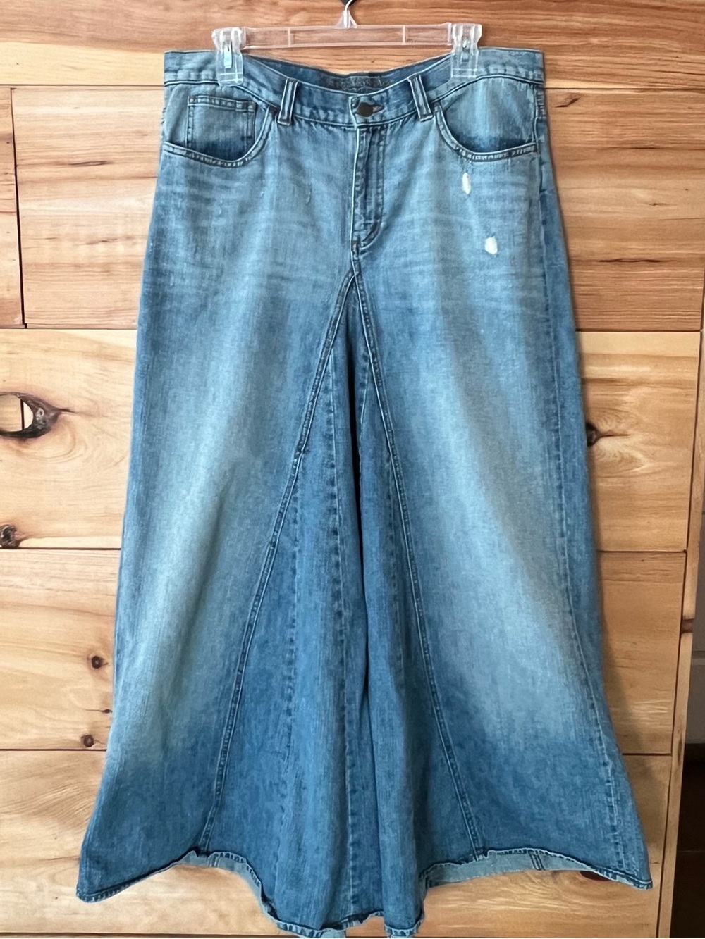 Ralph Lauren Jeans Co VTG Y2K 2-Tone Distressed Blue Denim Maxi Skirt Grunge - Picture 7 of 8